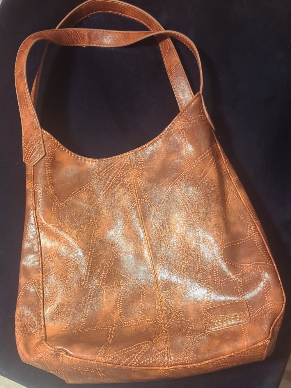 Classic Brown Patchwork Leather Shoulder Bag